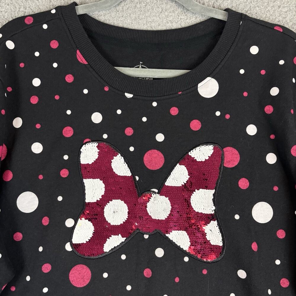 Disney Parks Minnie Mouse Sweatshirt XXL Polka Dot Bow Reversible Sequin Boxy - Picture 2 of 11